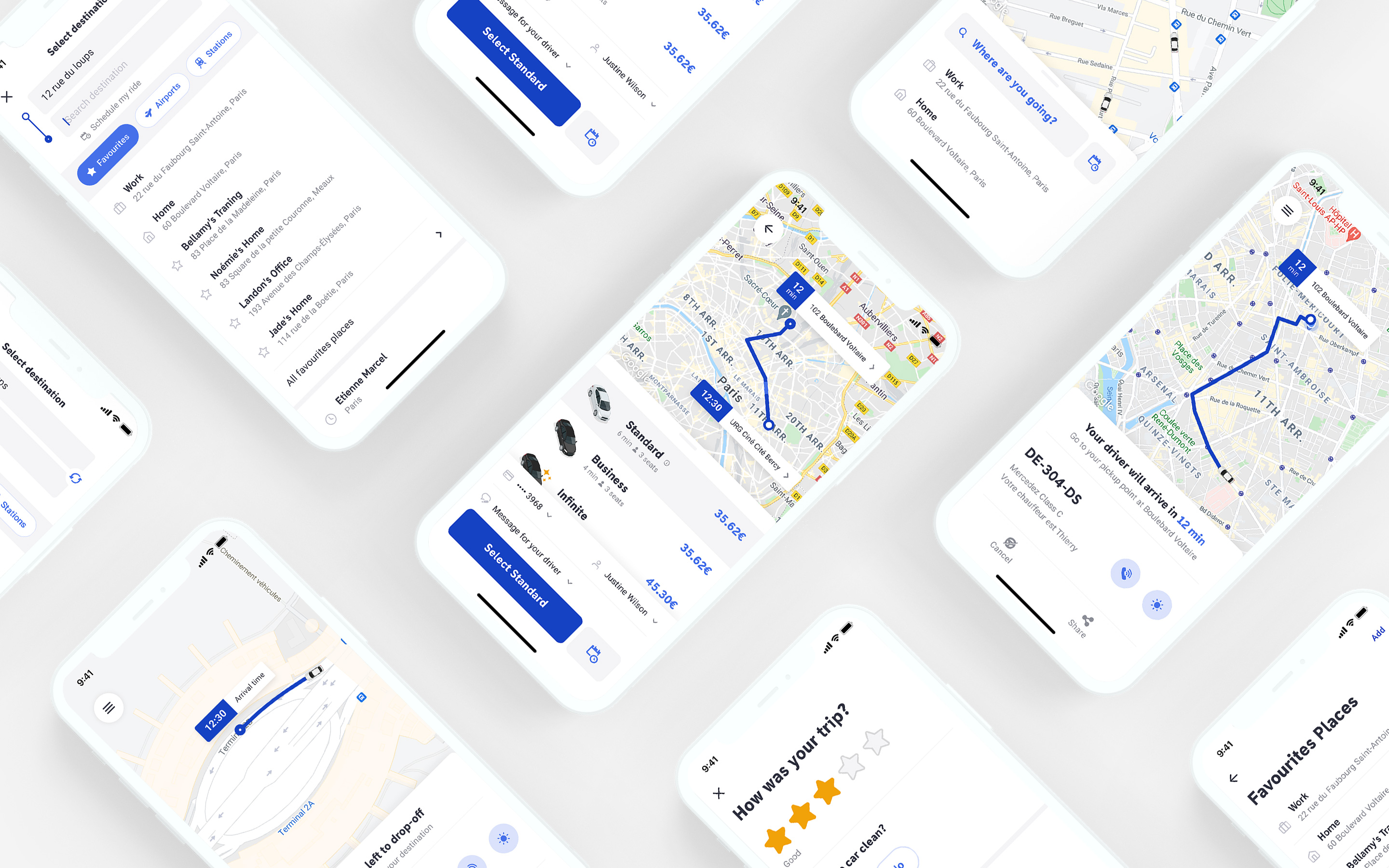 LeCAB rider application screens
