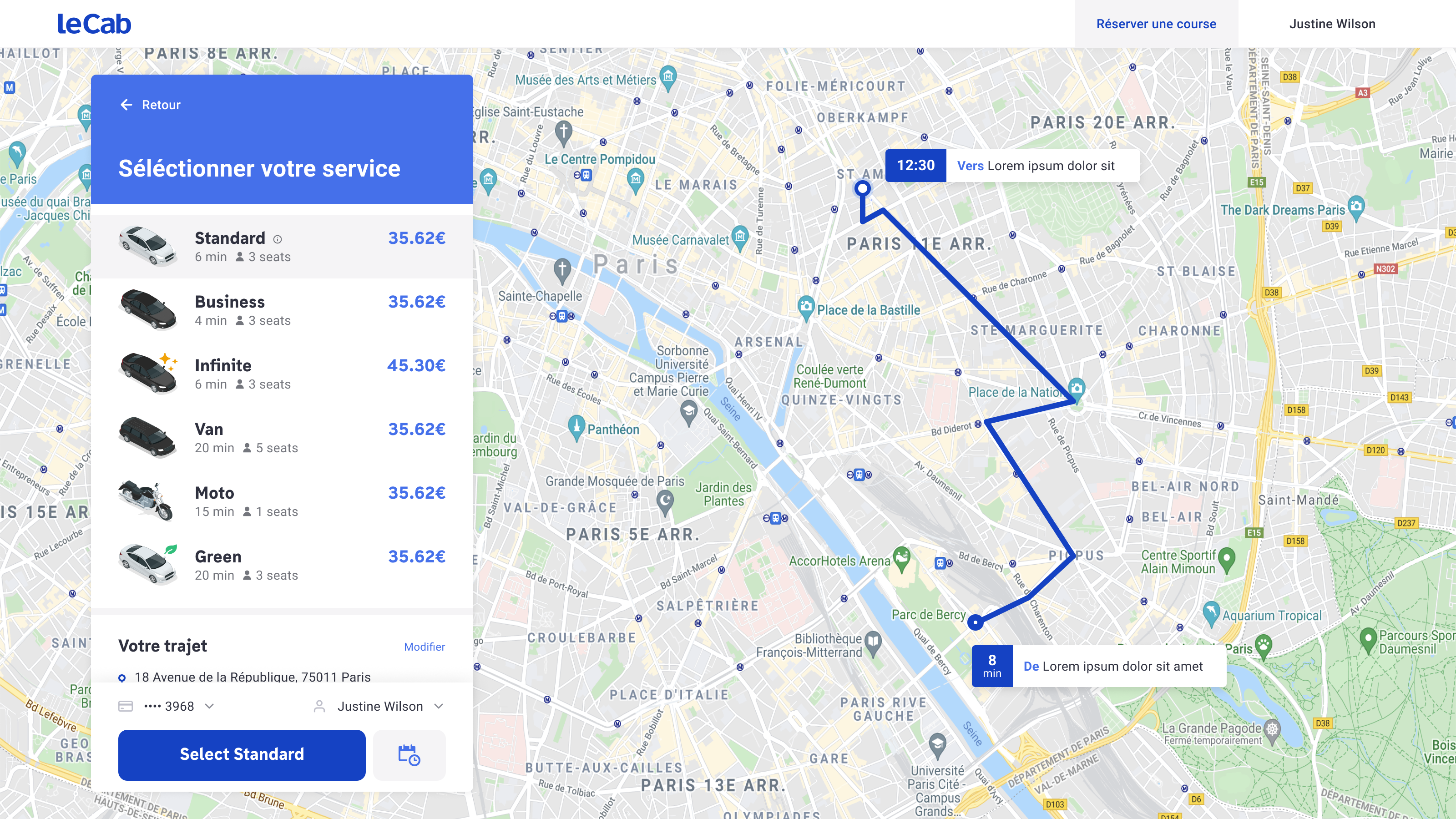 LeCAB rider web application interface 2
