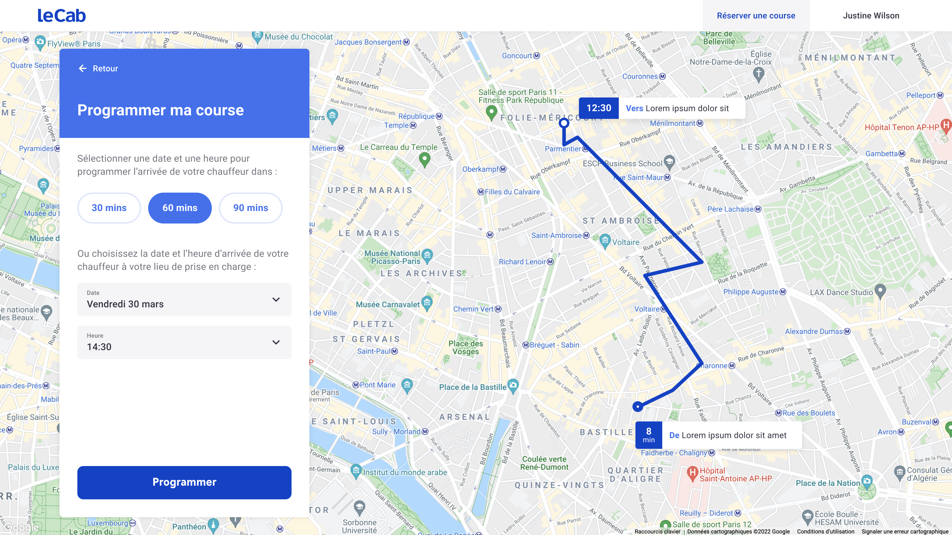 LeCAB rider web application interface 3